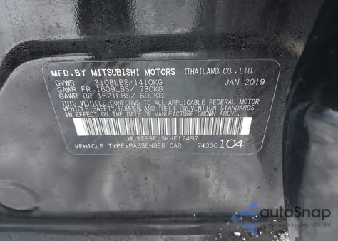2019 Mitsubishi Mirage G4 Es from USA, damaged, VIN ML32F3FJ3KHF12497